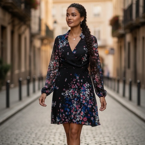 Dkny Dresses & Skirts - DKNY Women's Shear Floral Long Sleeve Dress